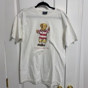 Vintage 90s Polo Ralph Lauren Bear Shirt Size Small White Graphic Tee